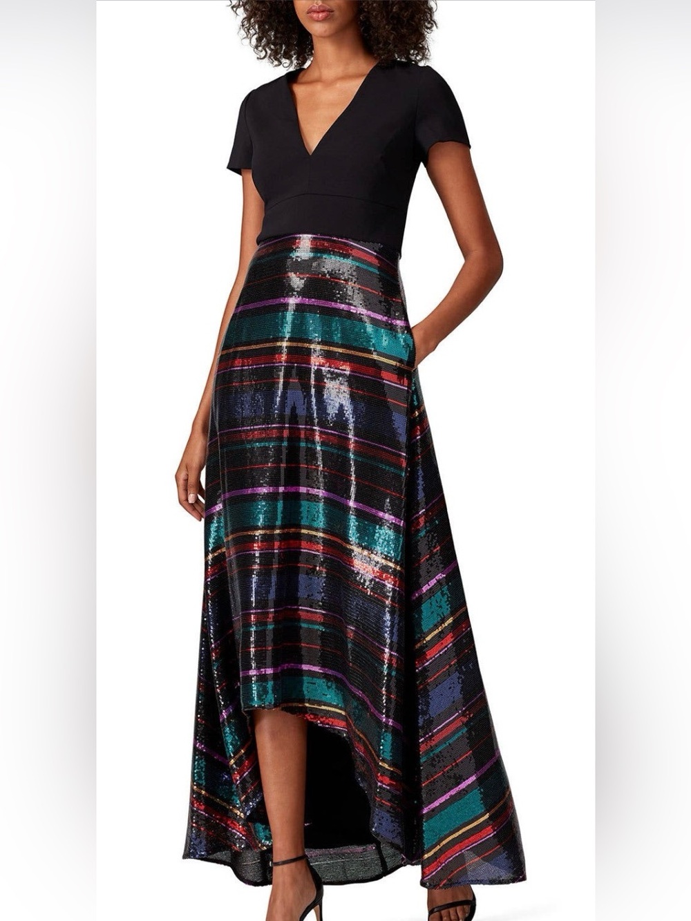 Badgley Mischka Sequin Skirt Gown High-Low Skirt Multicolor